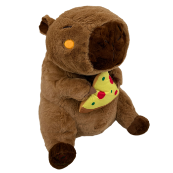 Braunes Plüsch-Capybara sitzend mit Pizza-Stück in den Pfoten, ca. 55 cm